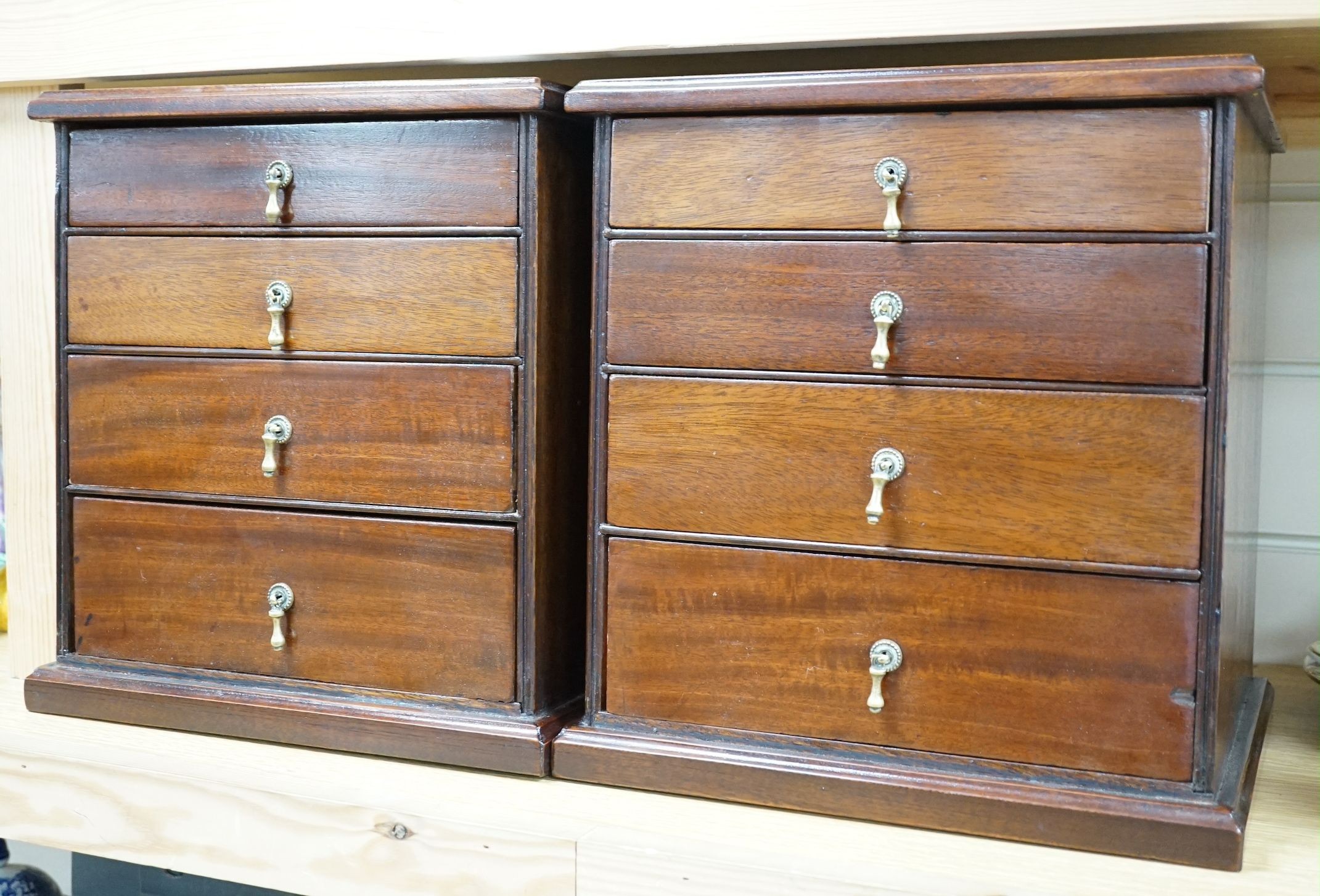 A pair 19th century mahogany four drawer cabinets, 29cms wide x 31cms high